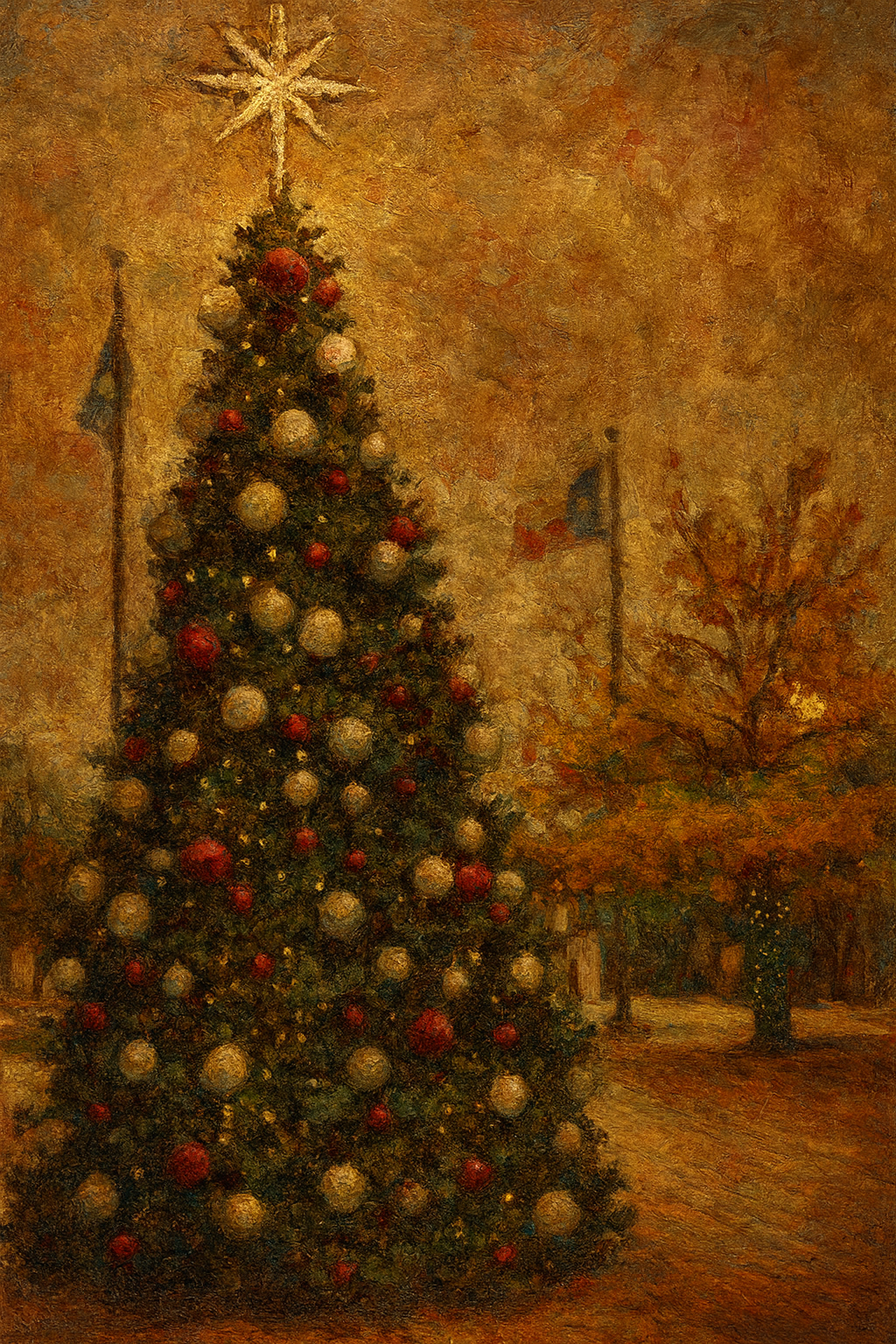 Photo of a Christmas tree in a custom vintage scene.