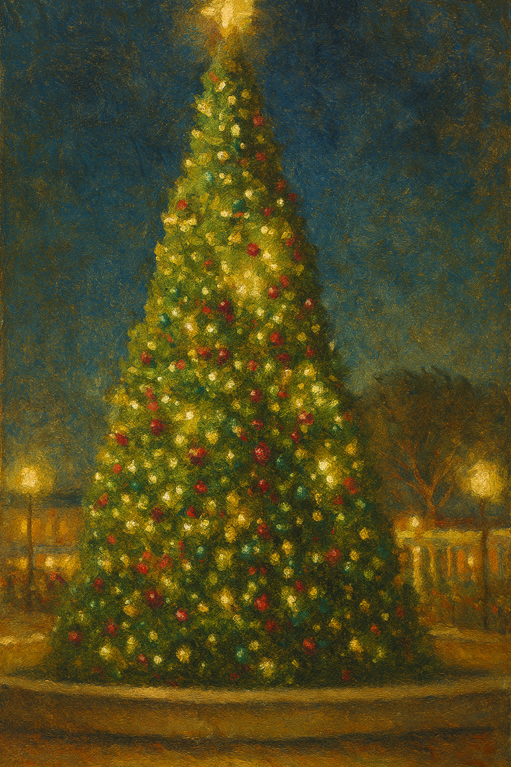 Photo of a Christmas tree in a custom vintage scene.