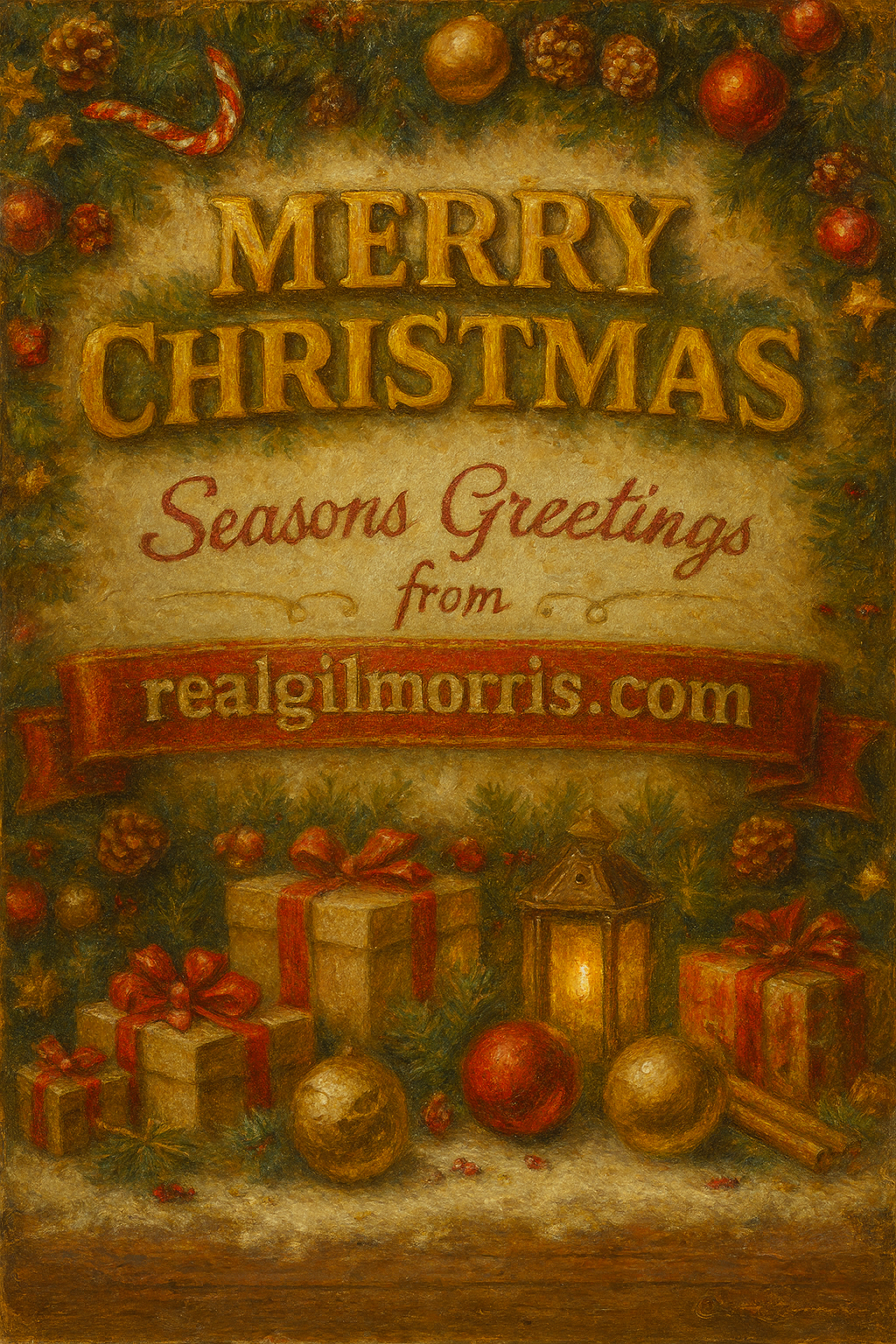 Custom Merry Christmas & Seasons Greetings web graphic created by realgilmorris.com.
